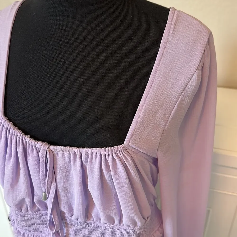 Free People Lolita Lavender Purple Smocked Boho Cottagecore Fairy Top Size L